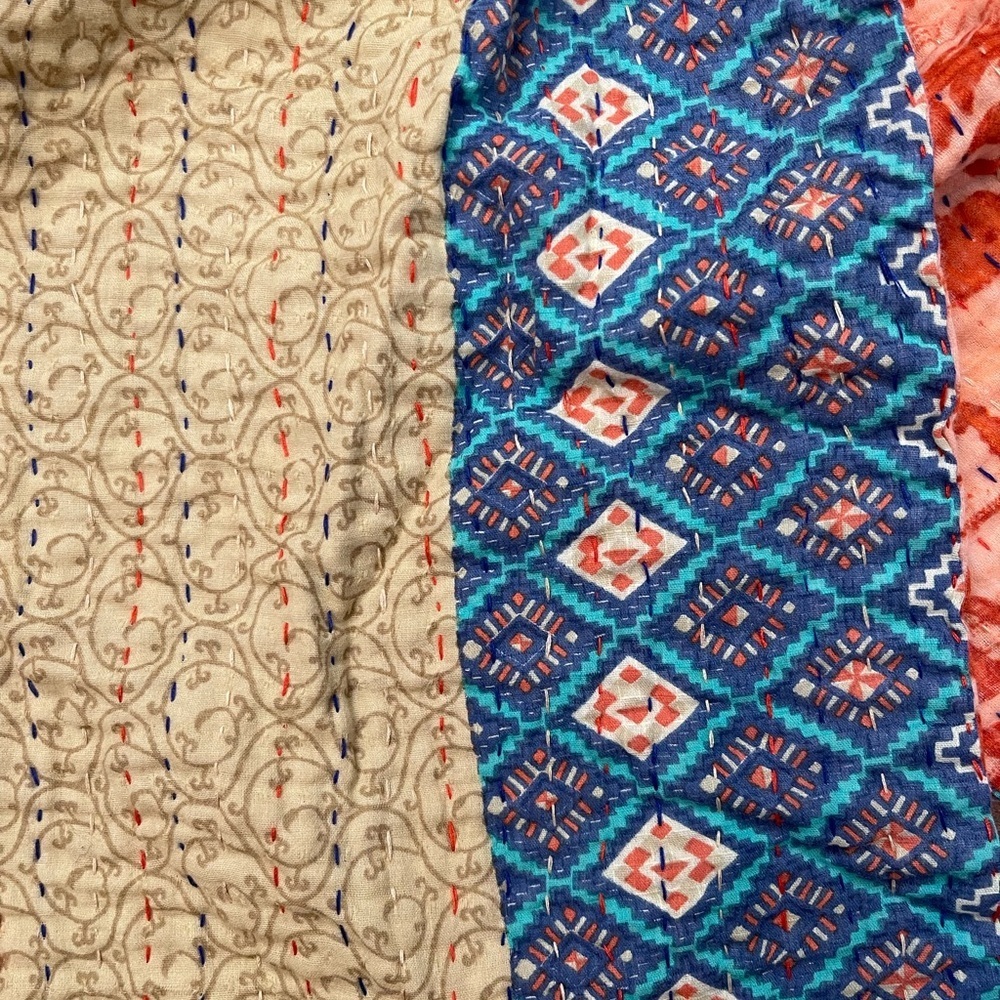 Kantha Blue, Orange, and Yellow Scarf - Picture 3 of 3